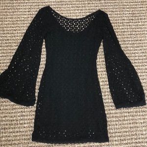 Free people XS crochet bell sleeve black mini